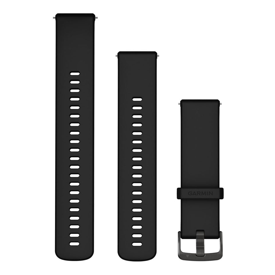 Garmin quick release black silicone band front view showing secure buckle and sleek finish for daily comfort