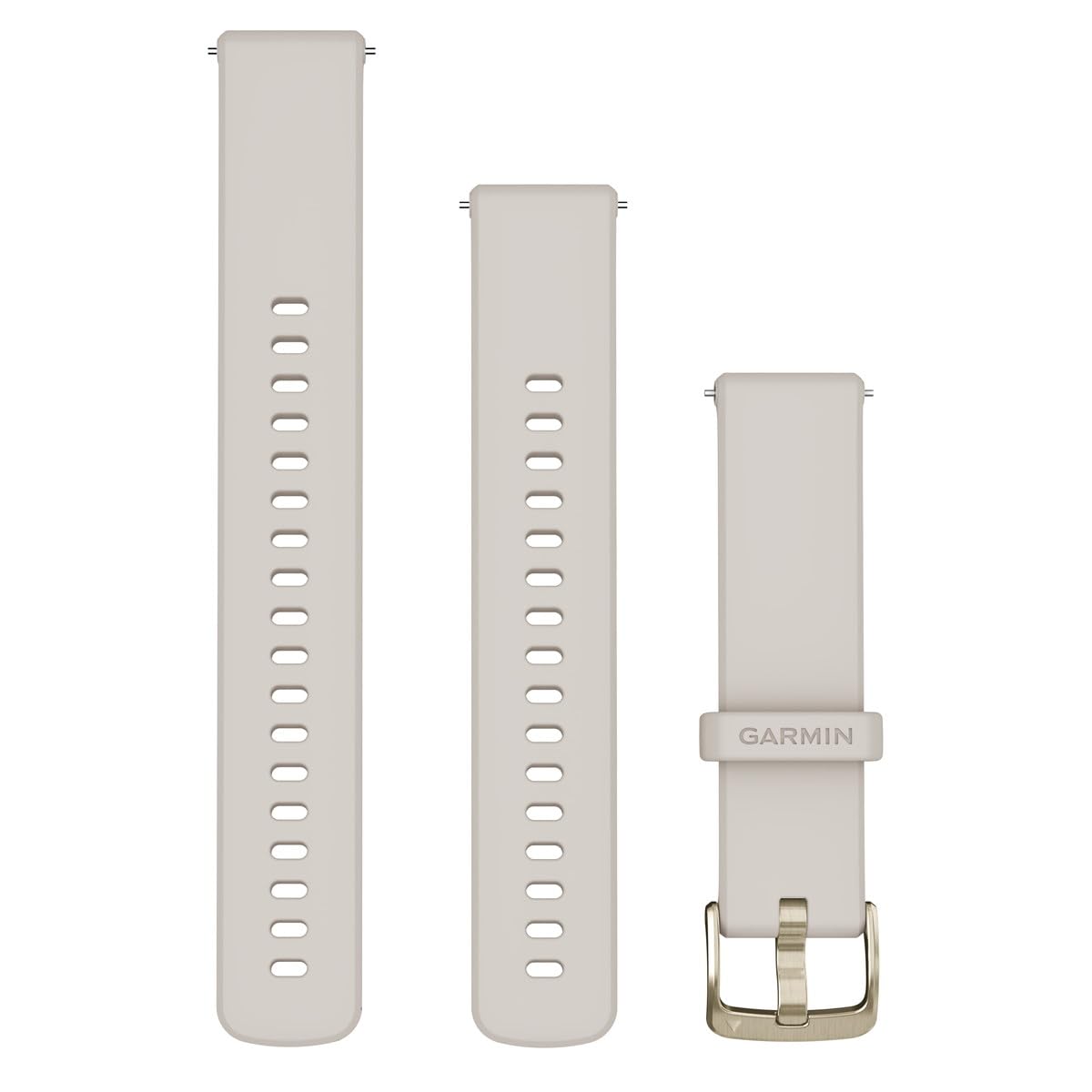 Garmin ivory silicone band front view showing quick-release pin and comfortable fit