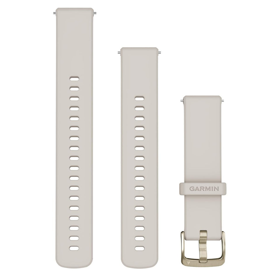 Garmin ivory silicone band front view showing quick-release pin and comfortable fit