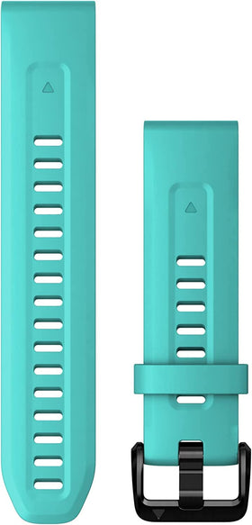 Garmin QuickFit 20 Aqua silicone band front view showing strap color and buckle for a sleek look