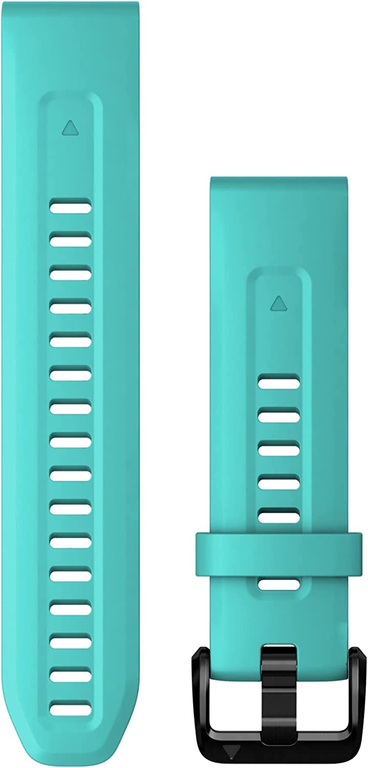 Garmin QuickFit 20 Aqua silicone band front view showing strap color and buckle for a sleek look