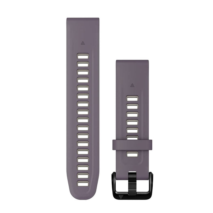 Garmin QuickFit band front view showing deep orchid and light sand, easy style swap