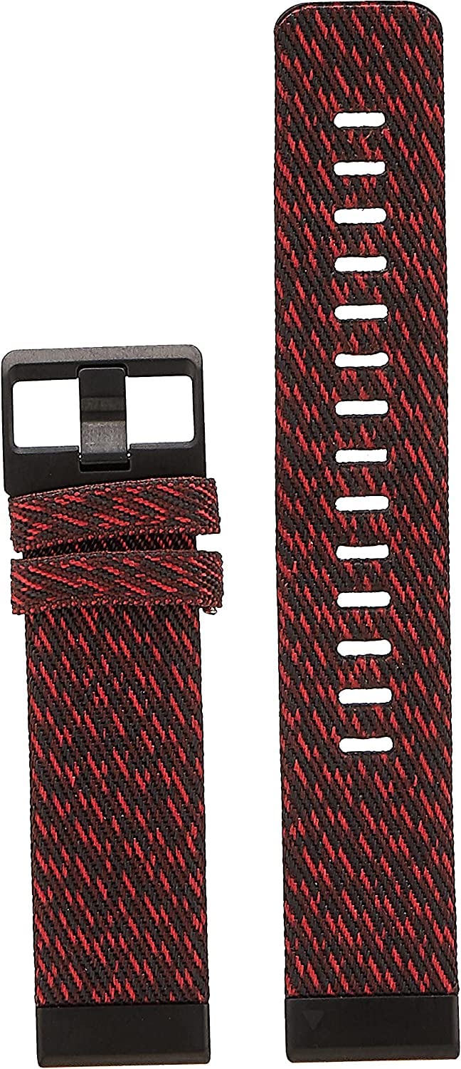 Garmin QuickFit 22 Heathered Red Nylon band closeup highlighting texture for everyday style.