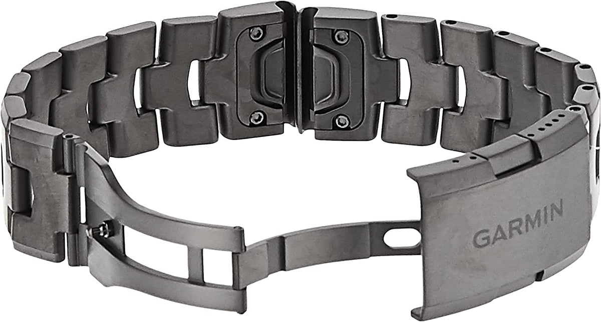 Garmin QuickFit 22 carbon gray DLC coating shows durable finish for daily wear.