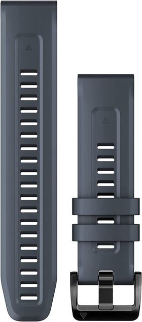 garmin band front view showing granite blue silicone and clasp for comfortable wear