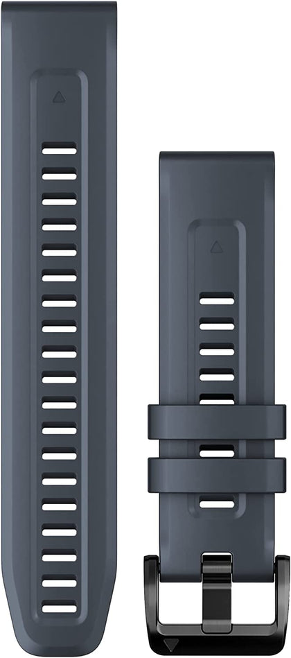 garmin band front view showing granite blue silicone and clasp for comfortable wear