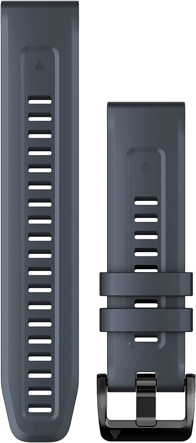 garmin band front view showing granite blue silicone and clasp for comfortable wear