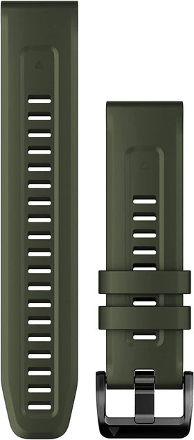 Garmin QuickFit 22 moss silicone band front view showing clasp and fit benefit