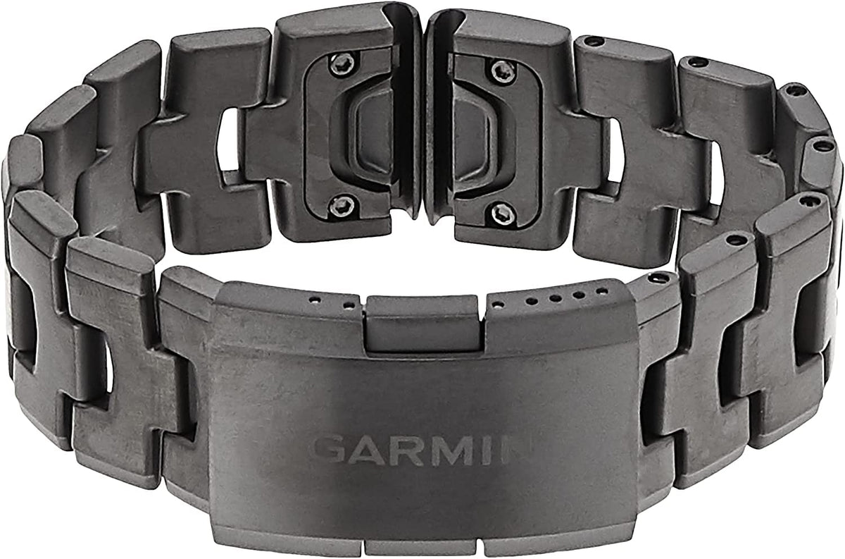 Garmin QuickFit 22 vented titanium bracelet enables quick swaps and breathable wear.