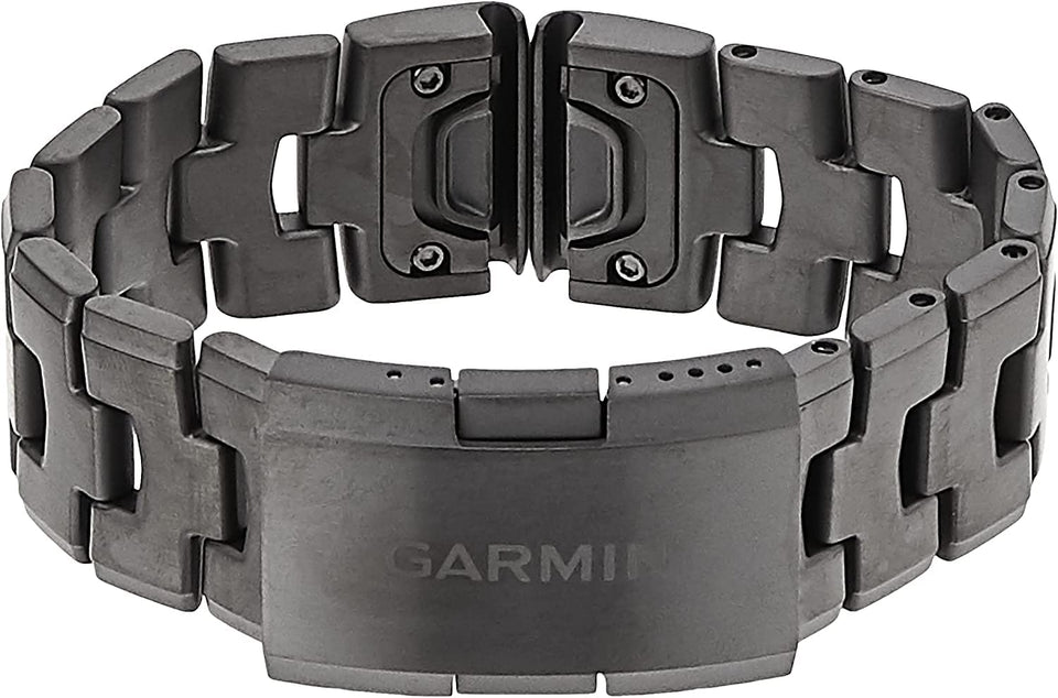 Garmin QuickFit 22 vented titanium bracelet enables quick swaps and breathable wear.