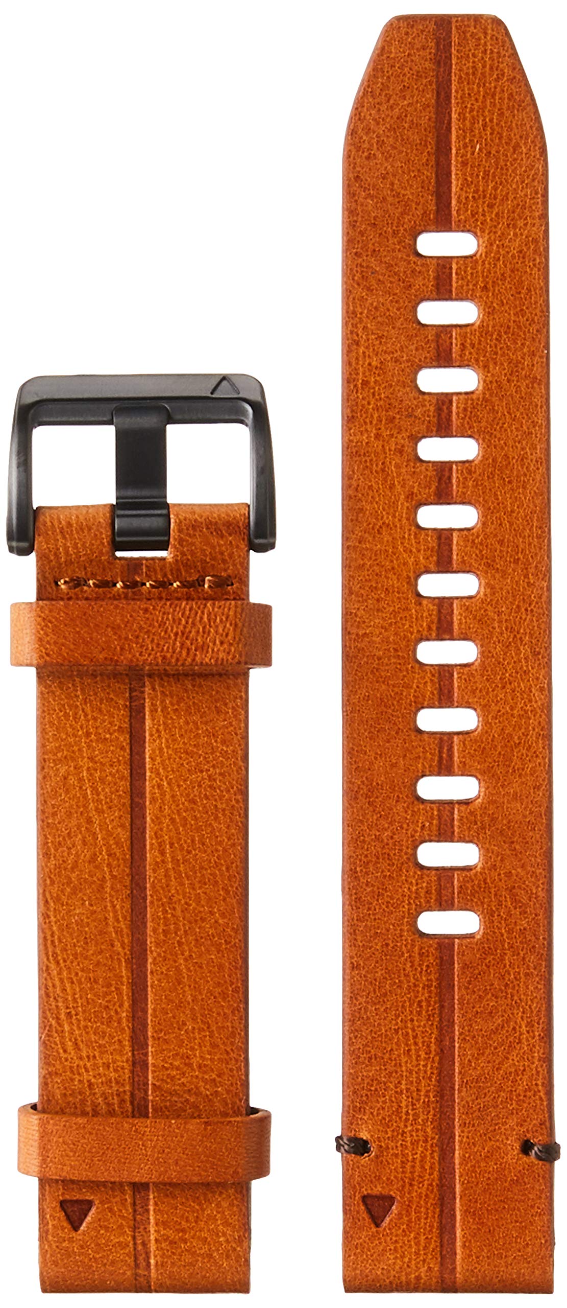 Garmin QuickFit 22 chestnut leather close-up highlights premium craftsmanship for daily wear.