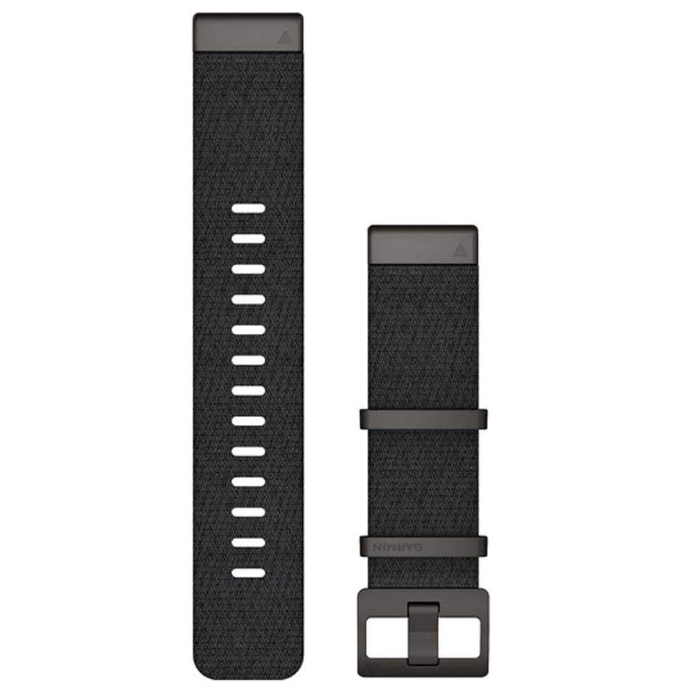 Garmin QuickFit 22mm jacquardweave band in heathered black, stylish and comfortable for daily wear.