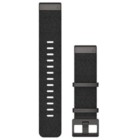 Garmin QuickFit 22mm jacquardweave band in heathered black, stylish and comfortable for daily wear.