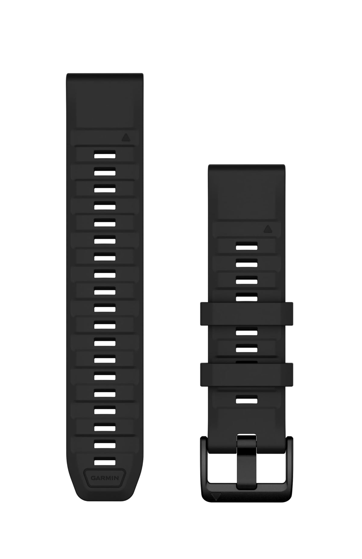 Garmin QuickFit band front view showing black silicone and secure fit