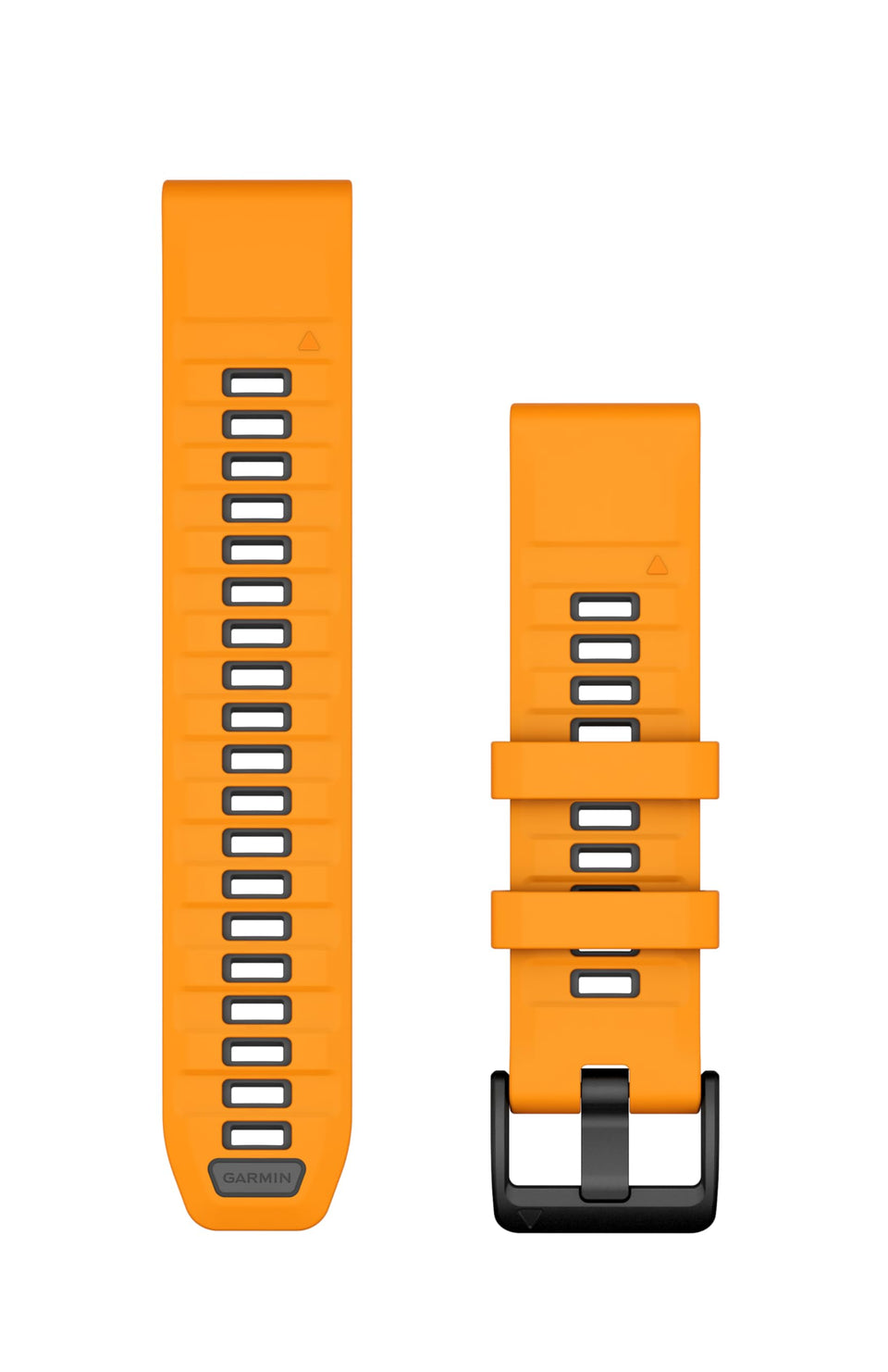 Garmin QuickFit band front view showing SparkOrange and Graphite color and easy snap fit