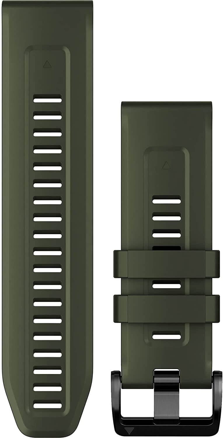 Garmin moss silicone band front view showing smooth texture and comfortable fit