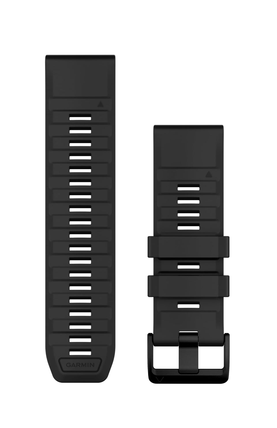 Garmin band front view showing quickfit connector and sleek black silicone for comfort