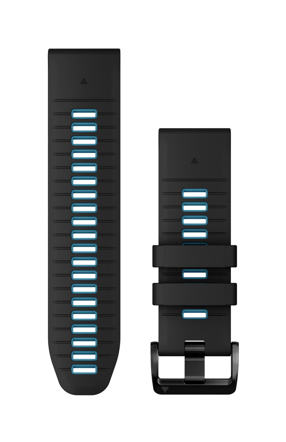 Garmin QuickFit front view showing black and cirrus blue band and clean fit