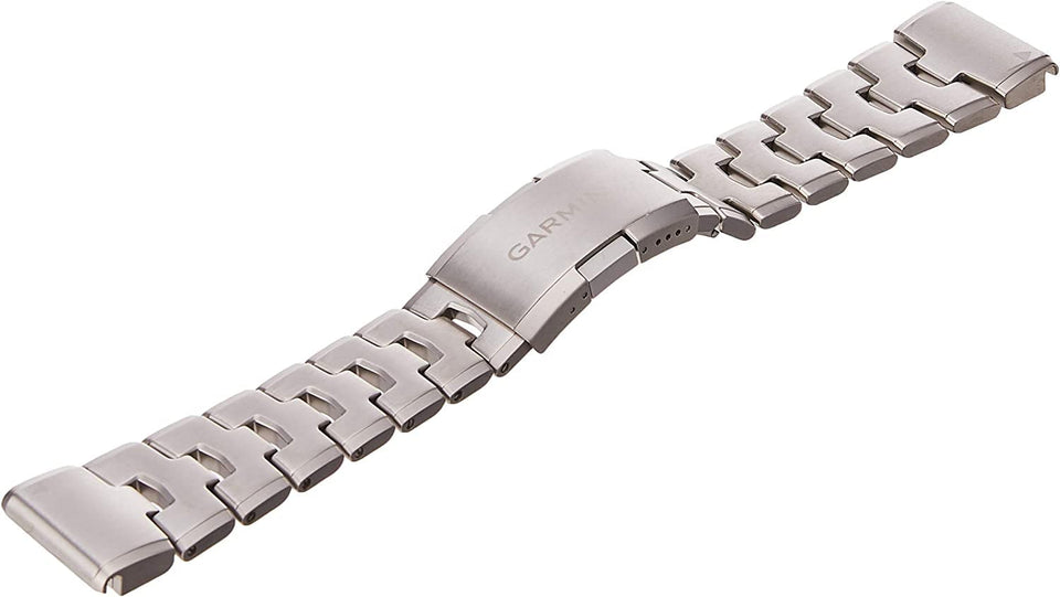 Garmin Quickfit band close-up shows vented titanium finish for breathable comfort.