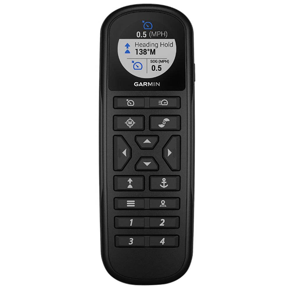 Garmin Remote Control with sunlight-readable display enables easy on-deck trolling motor control