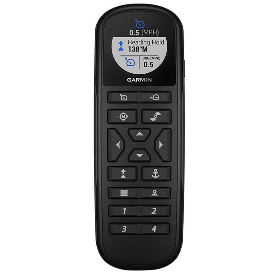 Garmin Remote Control with sunlight-readable display enables easy on-deck trolling motor control