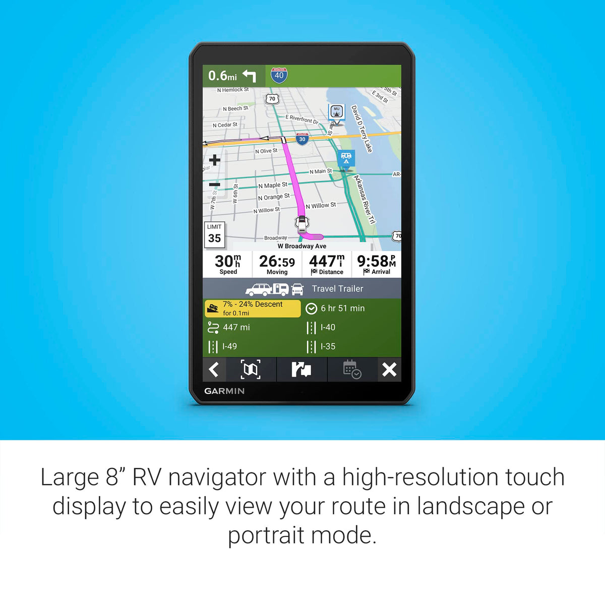 Garmin RV 895 custom routing tailored to your RV size
