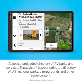 Garmin RV 1095 trip overview with weather ahead when paired with Garmin Drive app