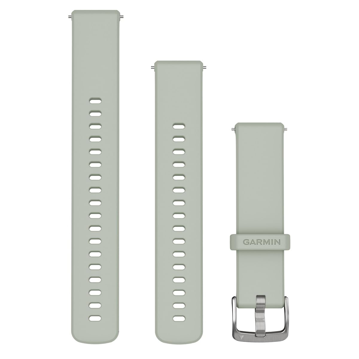 Garmin sage gray band front view shows sleek strap and quick-release for versatile wear