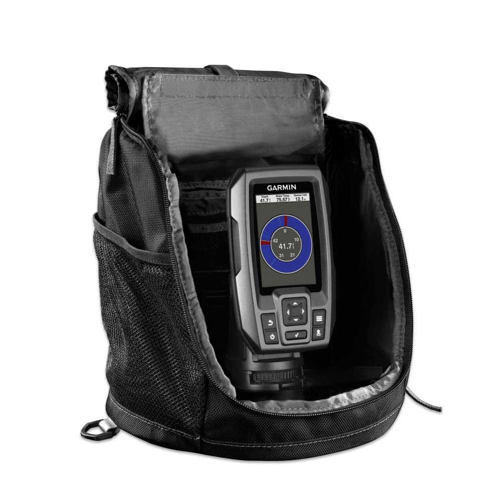 Garmin Striker 4 fish-finder with portable kit on deck, enabling precise spot marking and easy navigation.