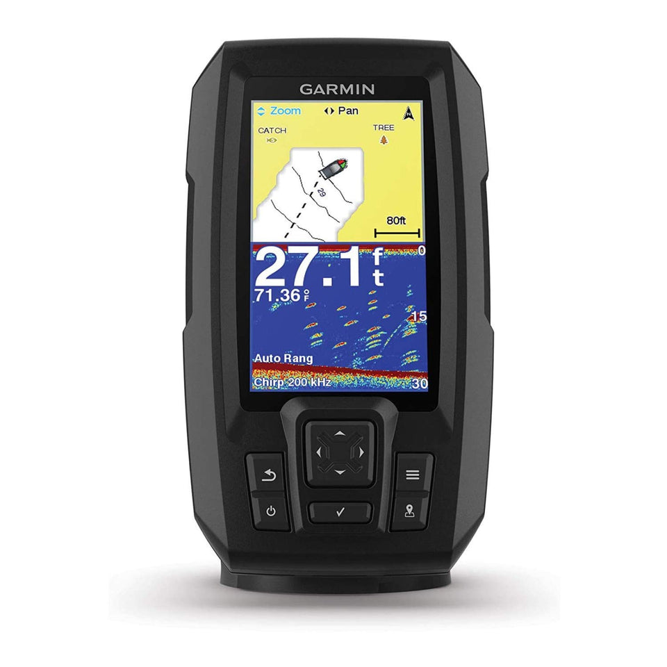 Garmin Striker Plus 4 display with CHIRP sonar delivering crystal-clear fish targets