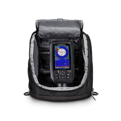 Garmin Striker Plus 4 ice bundle display with GPS and hotspot navigation.