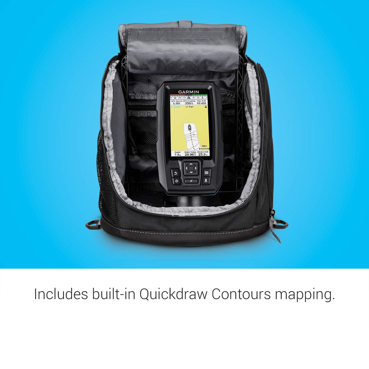 Garmin Striker Plus 4 Quickdraw Contours maps on screen for custom maps.