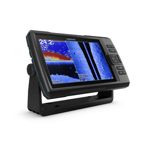 Garmin Striker Plus 9SV CHIRP views show traditional, ClearVü, and SideVü detail