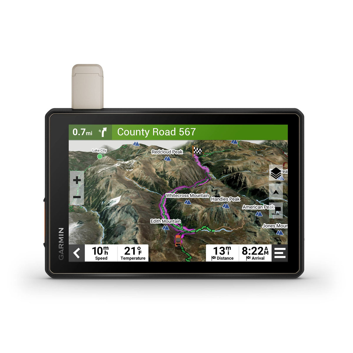 Garmin Tread Overland 8-inch display guides off-road navigation clearly on bright days.