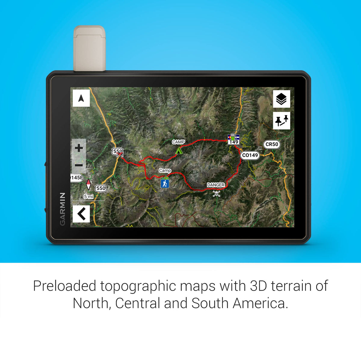 Garmin Tread Overland built-in InReach enables satellite messaging and SOS in remote areas.