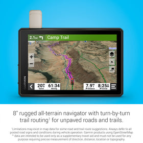 Garmin Tread Overland turn-by-turn navigation on unpaved trails for confident routing.