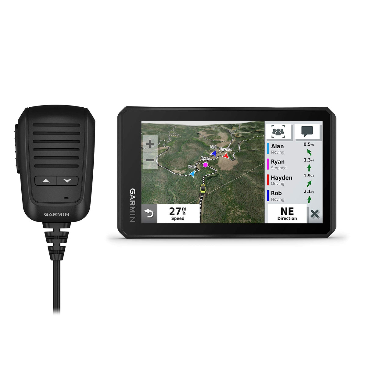 Garmin Tread five-point-five-inch display offers bright, glove-friendly navigation for off-road riding.
