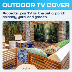 Garnetics mounted TV in use outdoors showing weatherproof protection