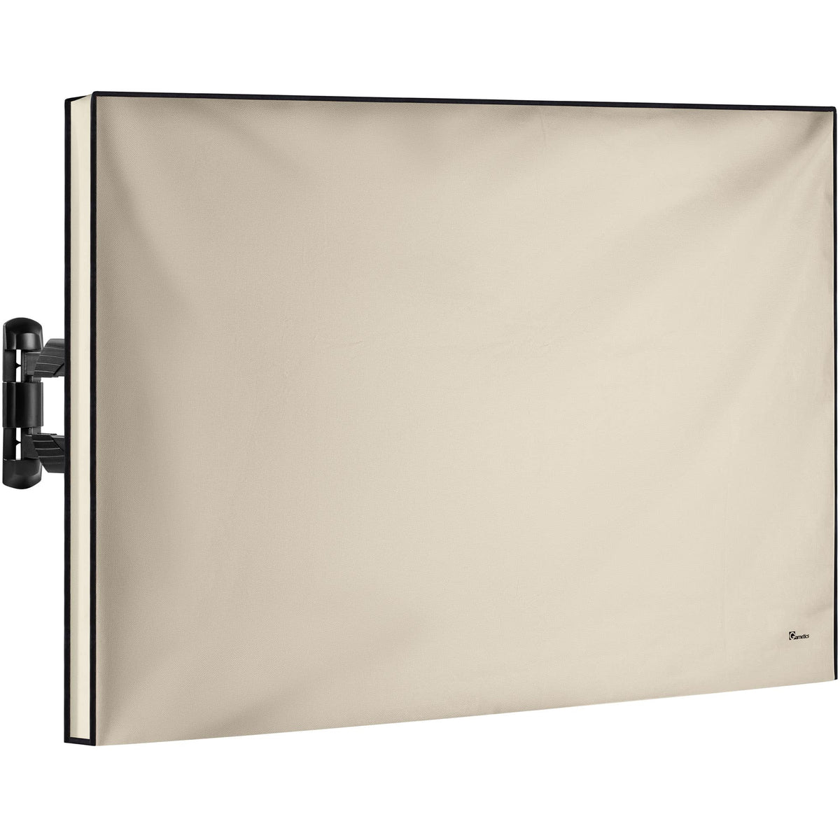 Garnetics front view of 65 inch cover protecting outdoor TV showing neat fit
