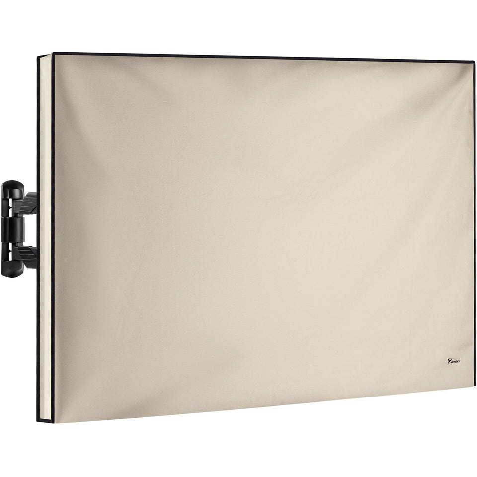 Garnetics front view of 65 inch cover protecting outdoor TV showing neat fit