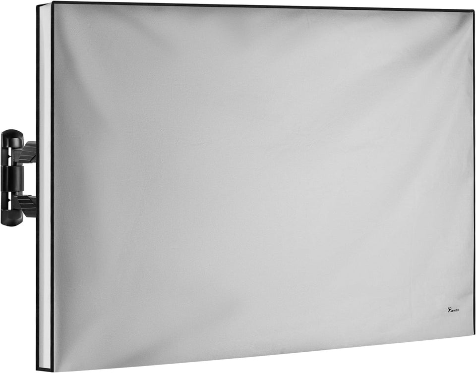 Garnetics front view showing weatherproof cover protecting outdoor TV