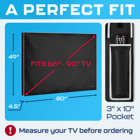 Garnetics mounted outdoor TV covered in black protector demonstrating rain defense