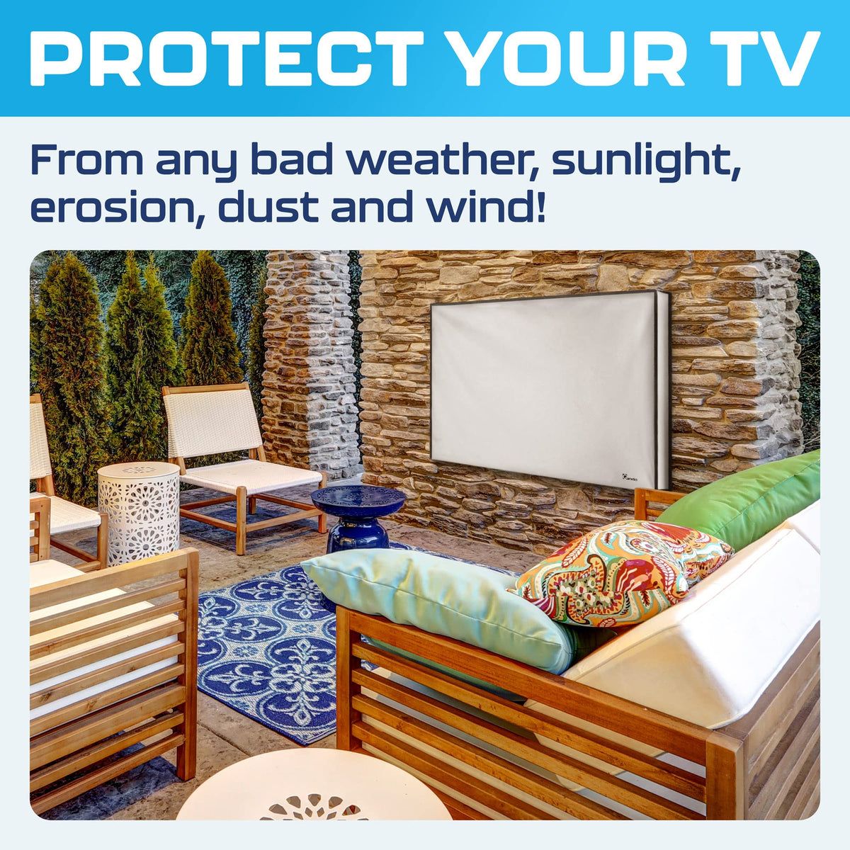 Garnetics side profile of covered mounted TV demonstrating secure fit