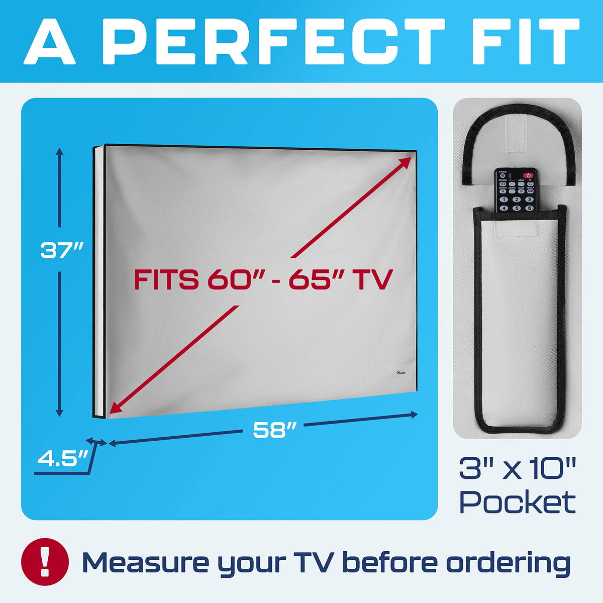 Garnetics mounted TV with cover on patio illustrating weather protection and neat look