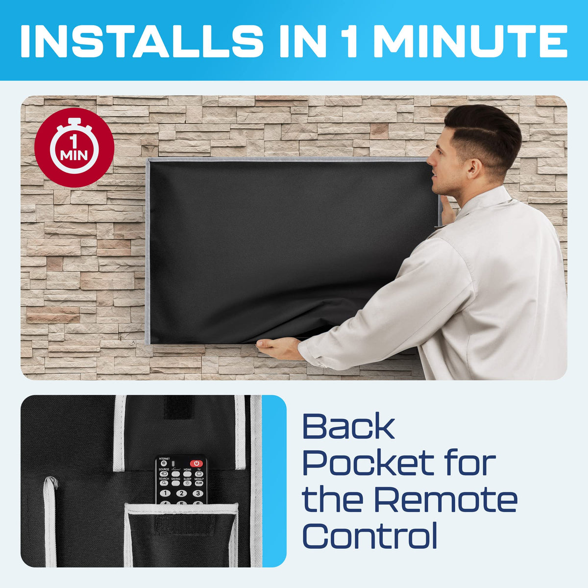 Garnetics Outdoor TV Cover sleek black design blends with outdoor spaces.