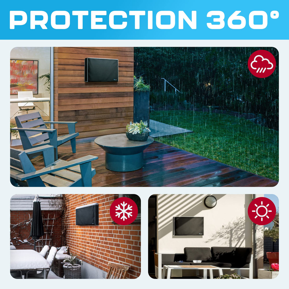 Garnetics Outdoor TV Cover easy install for quick mounting around TV and wall.