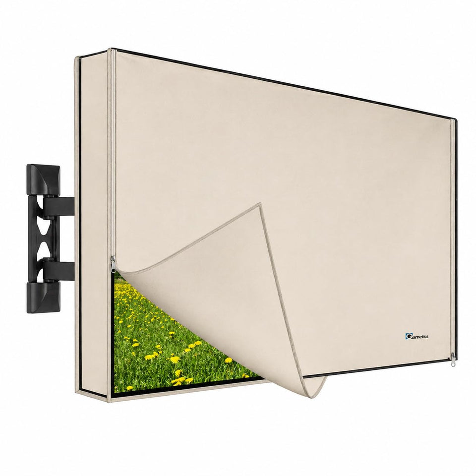 Garnetics front view cover on mounted outdoor TV protects from weather