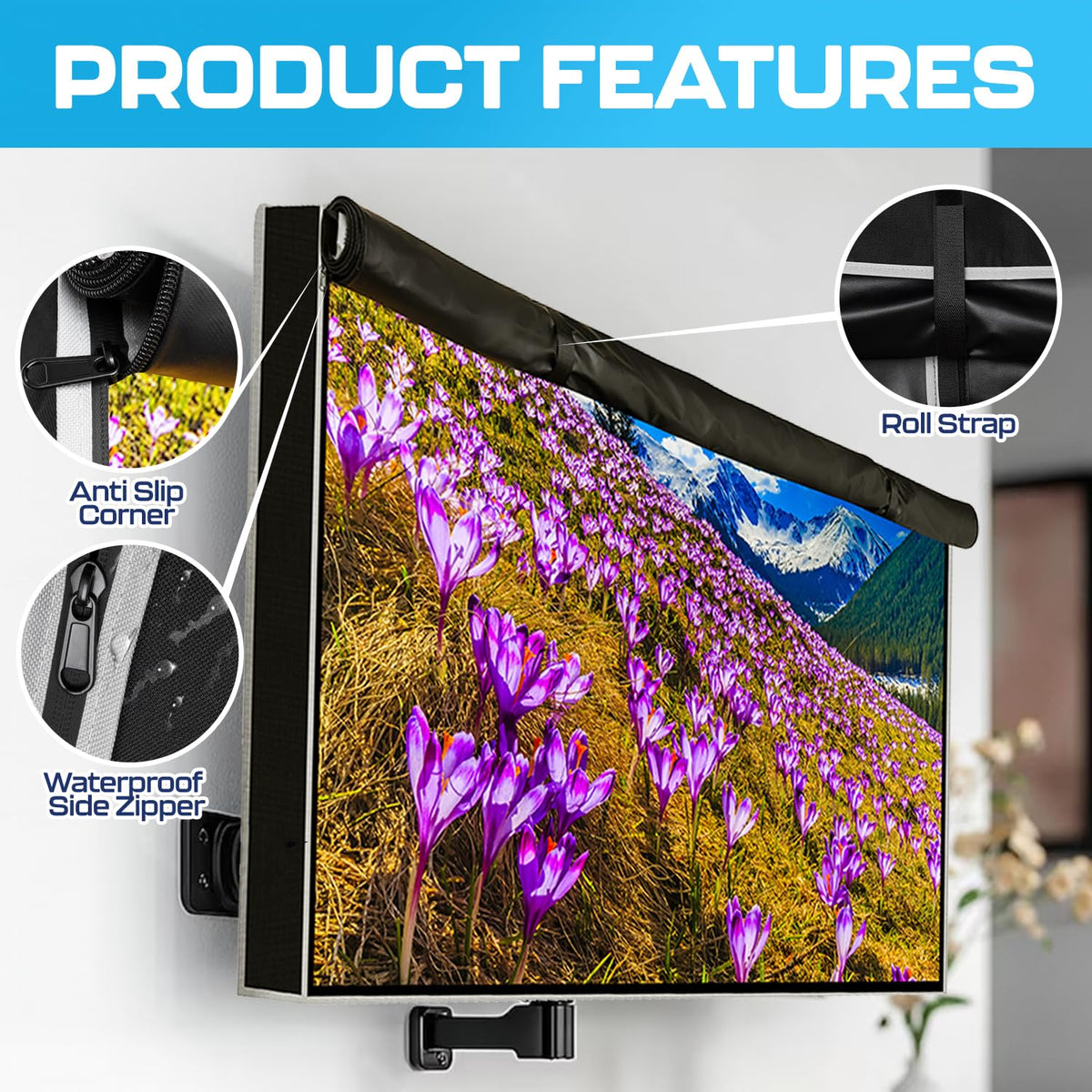 Garnetics side profile on mounted TV showing neat fit and mount compatibility