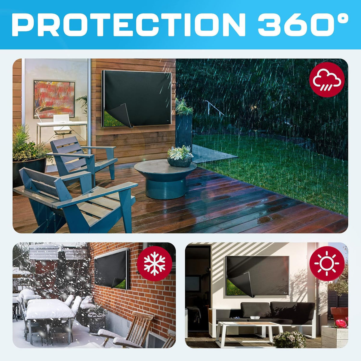 Garnetics lifestyle patio scene demonstrating protected outdoor entertainment setup