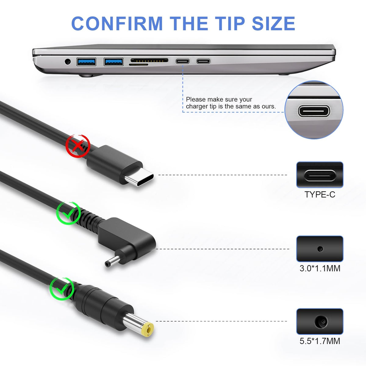 Gasmocs 65W charger with USB-C port for fast charging and broad compatibility.